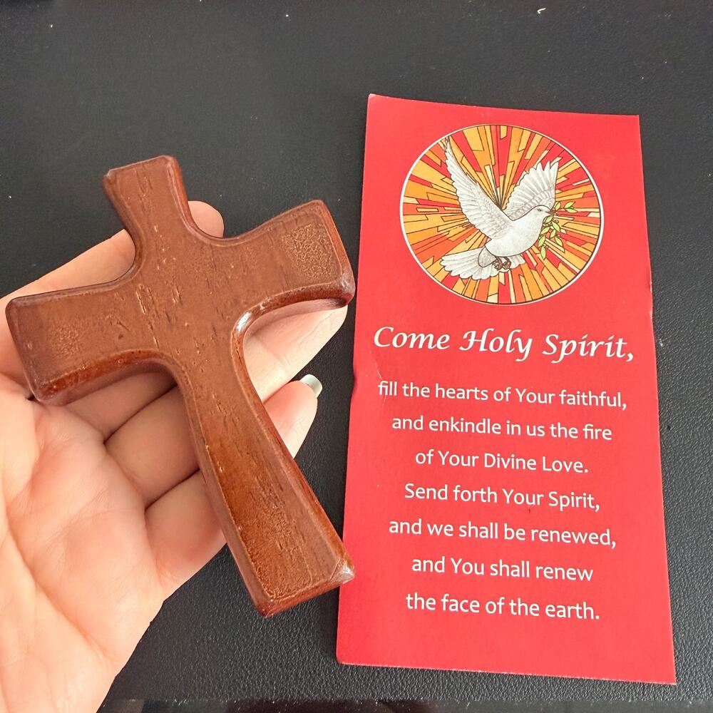 10 Pack, Confirmation Hand Held Wood Cross with Prayer Card, 4"L x 3"W - Picture 2 of 6
